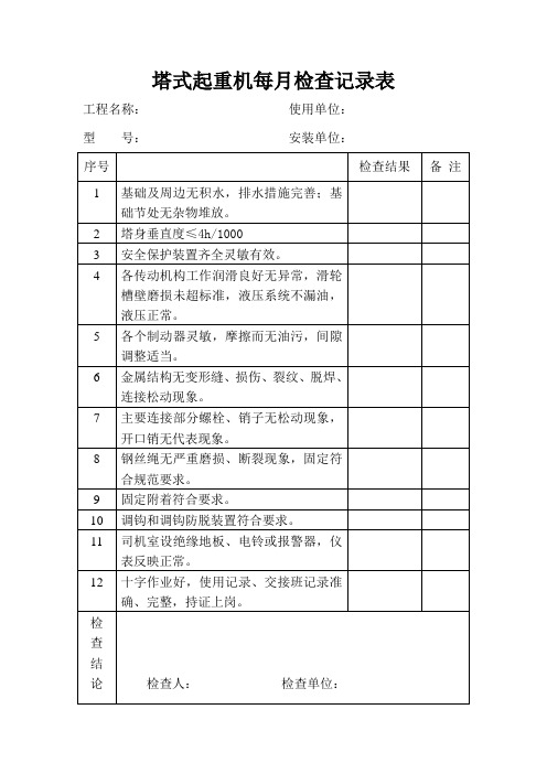 塔式起重机每月检查记录表