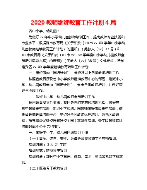 2020教师继续教育工作计划4篇