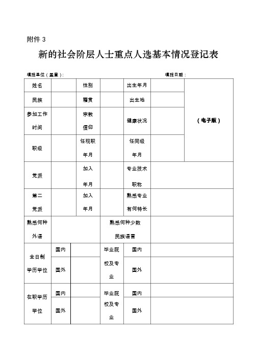 新的社会阶层人士基本情况登记表