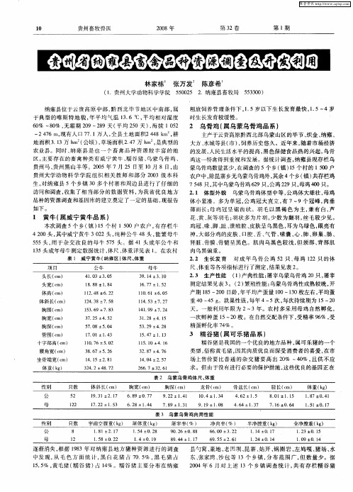 贵州省纳雍县畜禽品种资源调查及开发利用