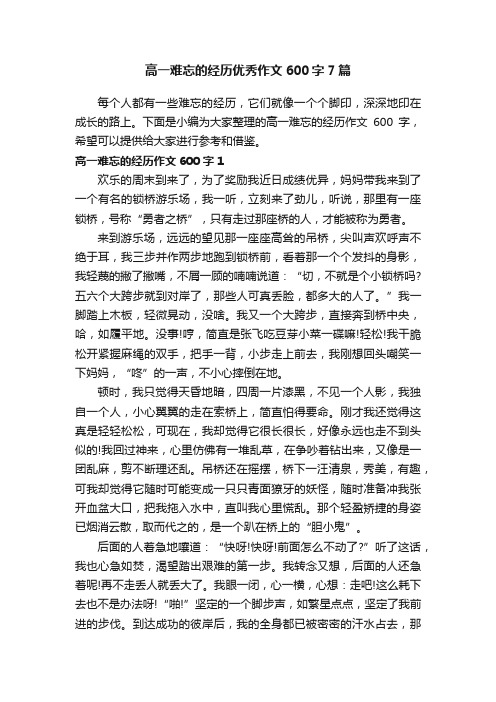 高一难忘的经历优秀作文600字7篇