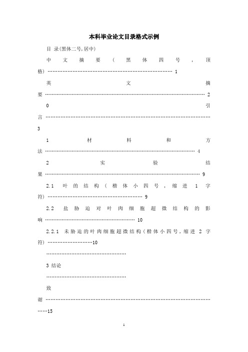 本科毕业论文目录格式示例