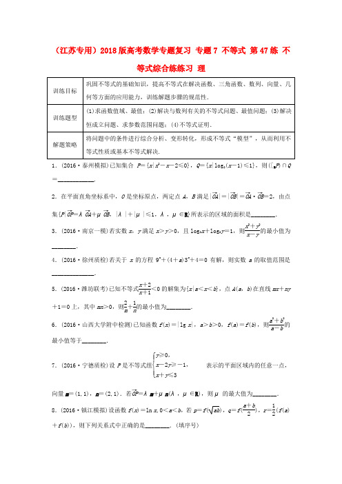 江苏专用2018版高考数学专题复习不等式第47练不等式综合练练习理