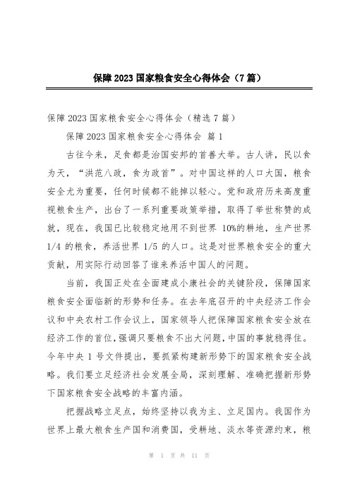 保障2023国家粮食安全心得体会(7篇)