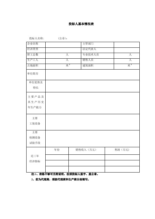 投标人基本情况表【范本模板】