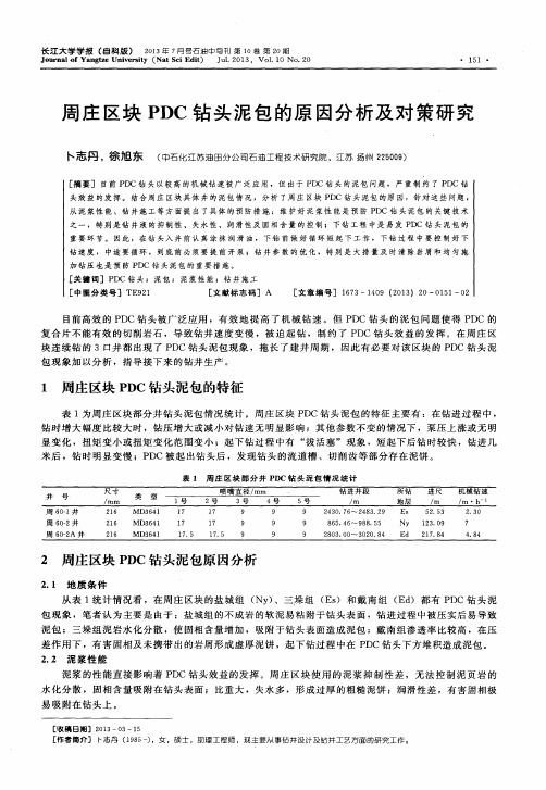 周庄区块PDC钻头泥包的原因分析及对策研究