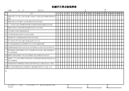 机械手日常点检保养表