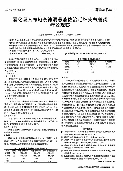 雾化吸入布地奈德混悬液佐治毛细支气管炎疗效观察