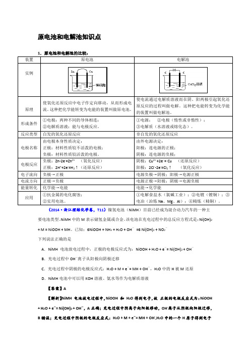 原电池和电解池知识点