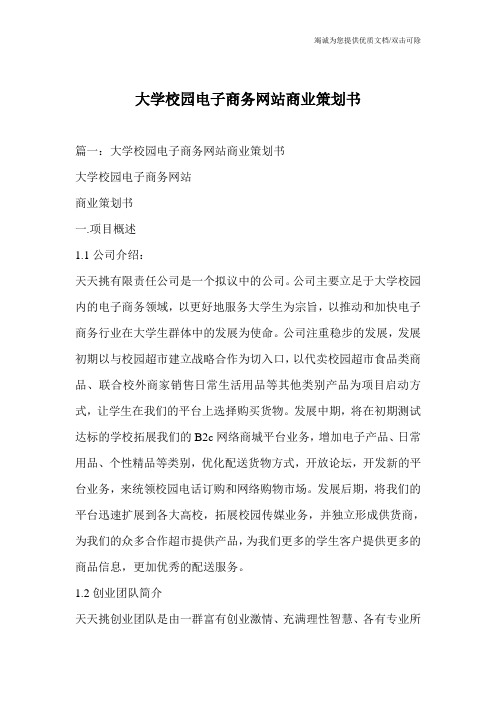 大学校园电子商务网站商业策划书