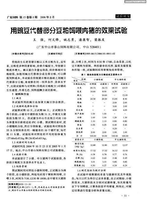 用豌豆代替部分豆粕饲喂肉猪的效果试验