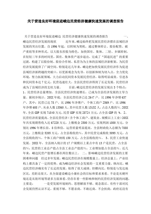 关于营造良好环境促进峨边民营经济健康快速发展的调查报告-总结报告模板