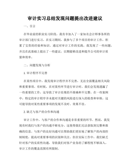 审计实习总结发现问题提出改进建议