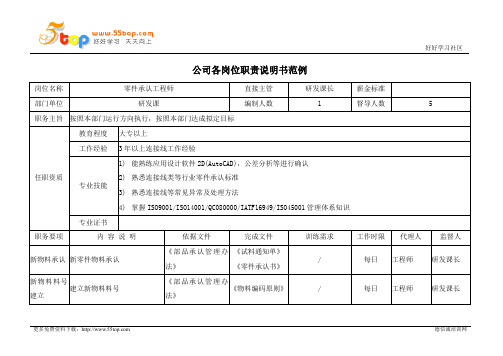 零件承认工程师岗位职责说明书