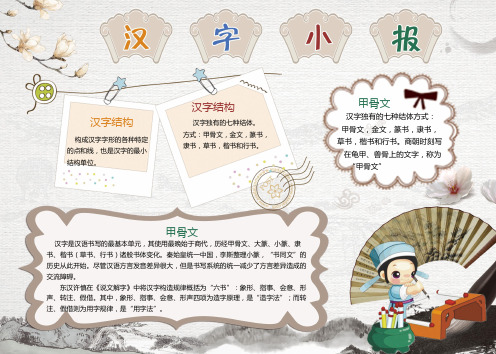古风淡雅汉字小报Word手抄报模板