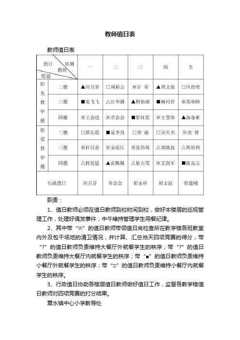 教师值日表