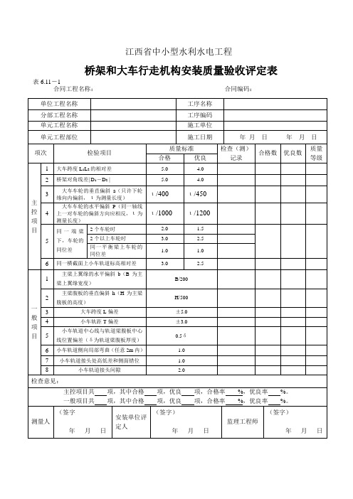 表6.11-1桥式启闭机桥架和大车行走机构安装质量验收评定表