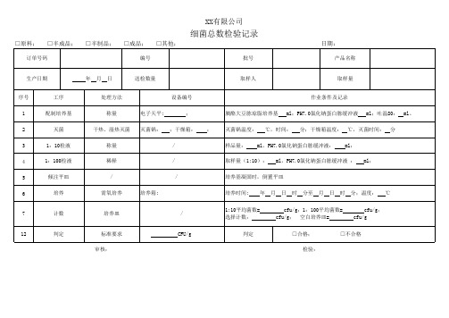 细菌总数检验记录