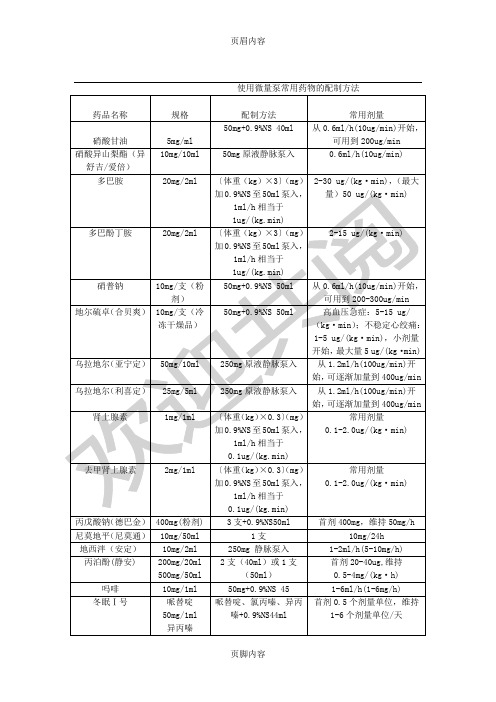 使用微量泵常用药物的配制办法