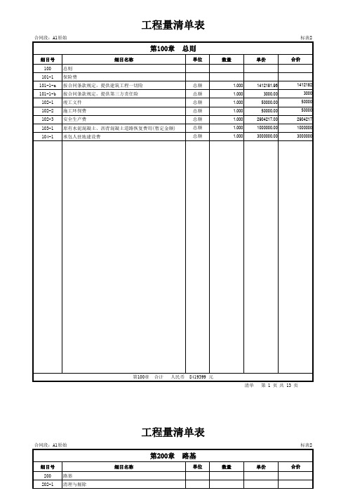 高速公路造价-工程量清单报价表