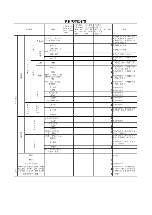 项目成本汇总表