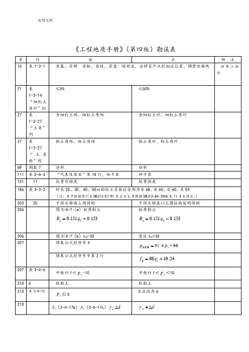 工程地质手册第四版勘误表全