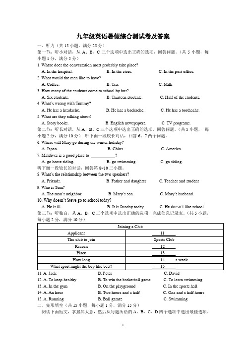 初中英语九年级综合测试卷(含答案)