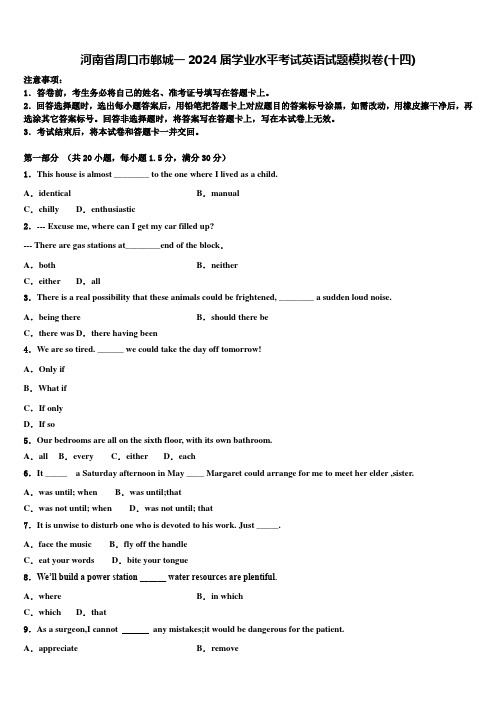 河南省周口市郸城一2024届学业水平考试英语试题模拟卷(十四)含解析