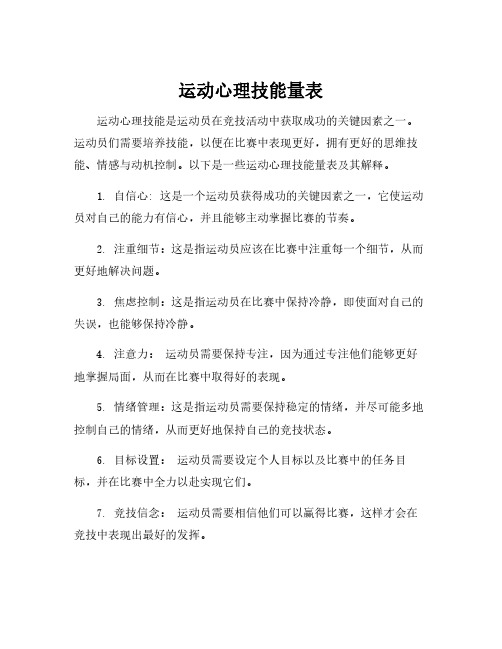 运动心理技能量表