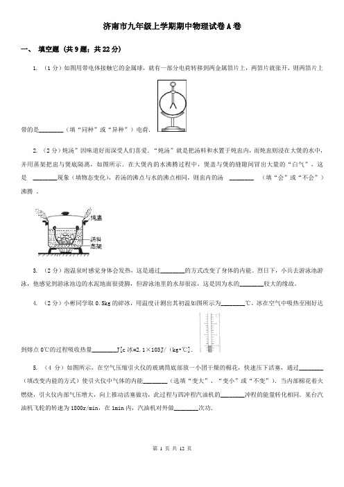 济南市九年级上学期期中物理试卷A卷