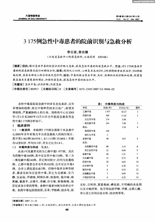 3175例急性中毒患者的院前识别与急救分析