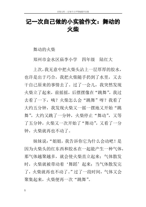 记一次自己做的小实验作文舞动的火柴