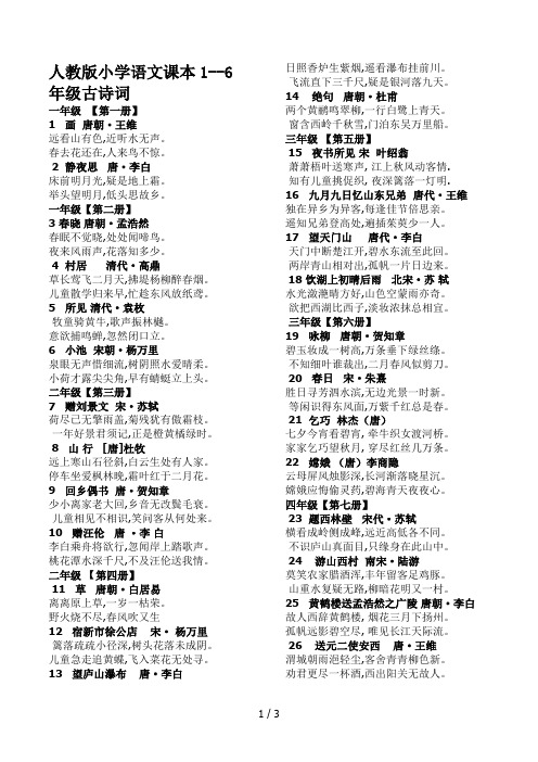 人教版小学语文课本1--6年级古诗词