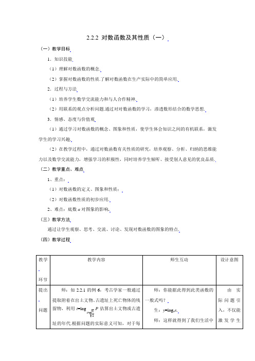 新课标高中数学人教A版必修一全册教案2.2.2对数函数及其性质(一)