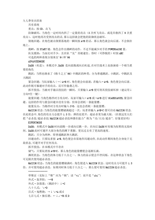 97拳皇出招表