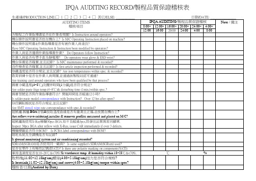 制程品质保证稽核表