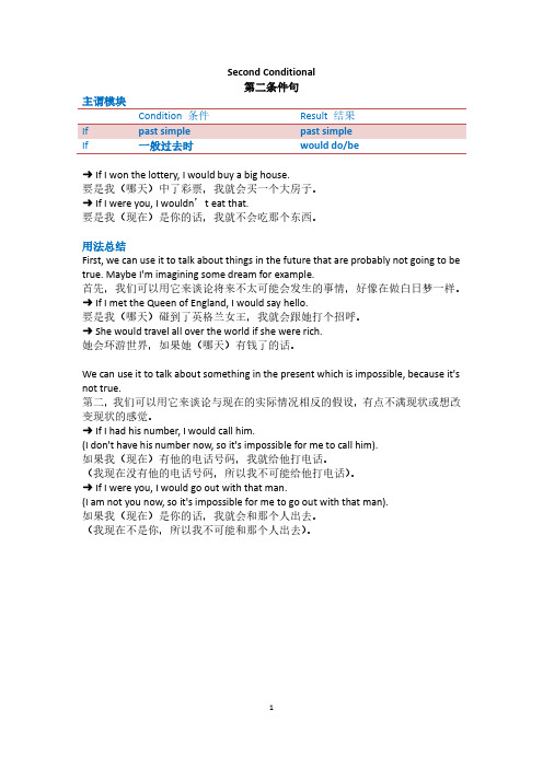 英语专项 语法 时态 14 条件句之第二条件 讲解+练习+答案 second conditional