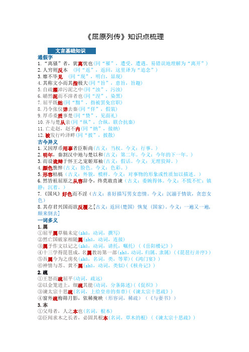 《屈原列传》知识点梳理