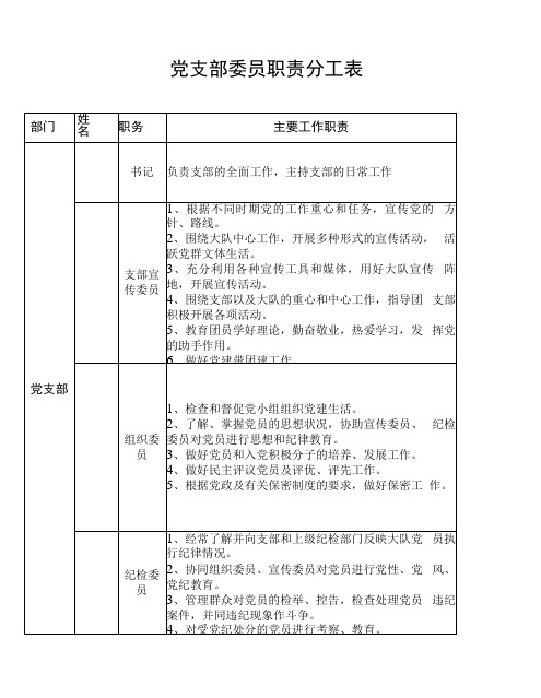 党支部委员职责分工表1(带内容)