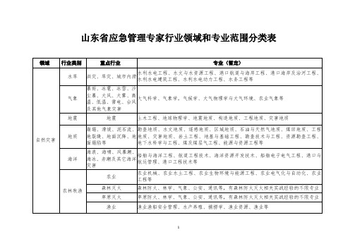 山东省应急管理专家行业专业领域分类表