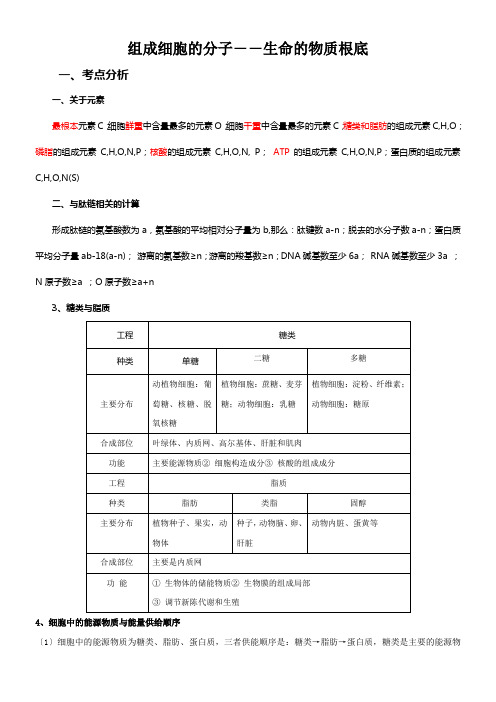 组成细胞的分子蛋白质核酸糖类和脂质等