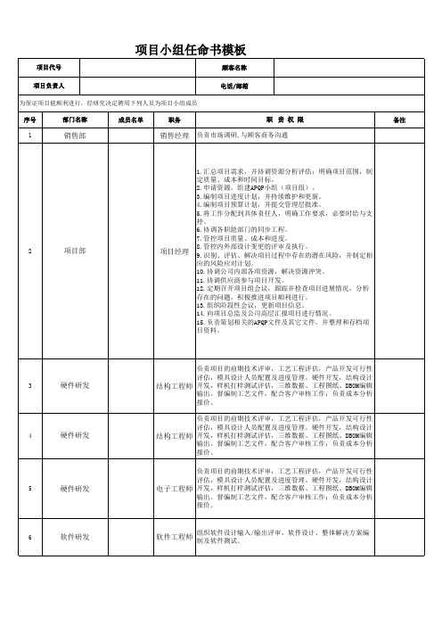 项目小组任命书模板