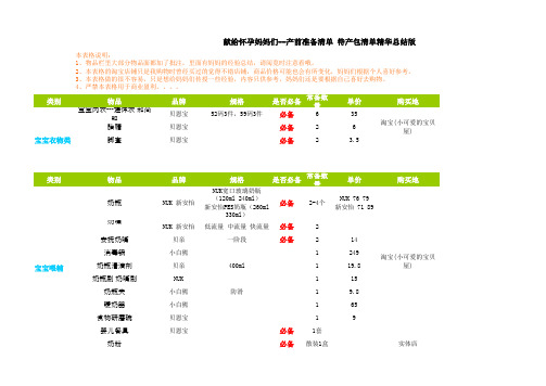 产前准备清单 待产包清单精华总结版