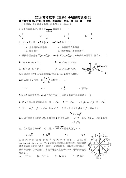 2014高考数学(理科)小题限时训练31