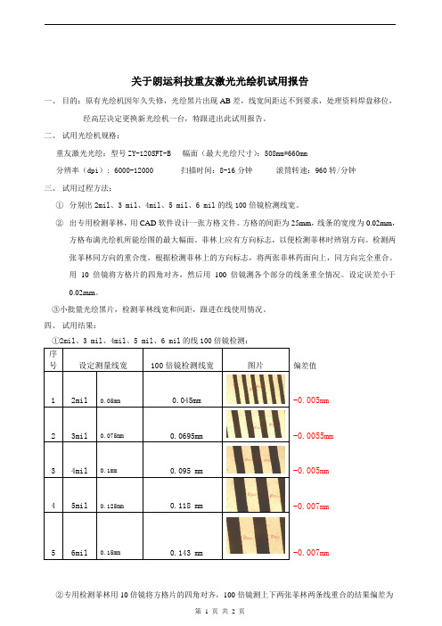 关于朗运科技重友激光光绘机试用报告