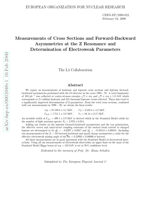 Measurements of Cross Sections and Forward-Backward Asymmetries at the Z Resonance and Dete