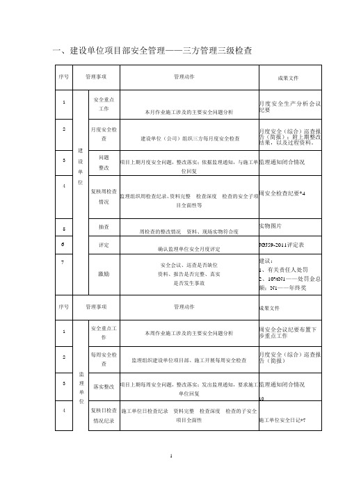 建设单位现场项目部安全管理和现场问题管理表