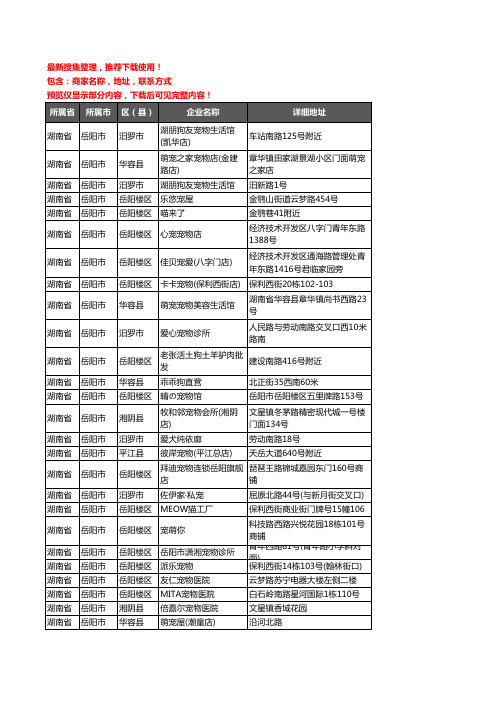 新版湖南省岳阳市宠物企业公司商家户名录单联系方式地址大全98家