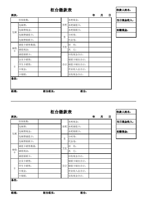 量贩式KTV柜台日报表