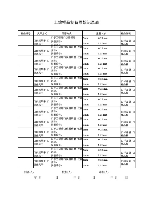 土壤样品制备原始记录表